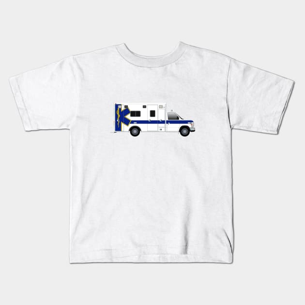 White Life Line Ambulance with Blue Star and Stripe Kids T-Shirt by BassFishin